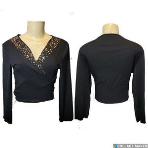 Black Sequin Confetti Glitter Matty M Cropped Wrap Y2K Glam cardigan Top shrug